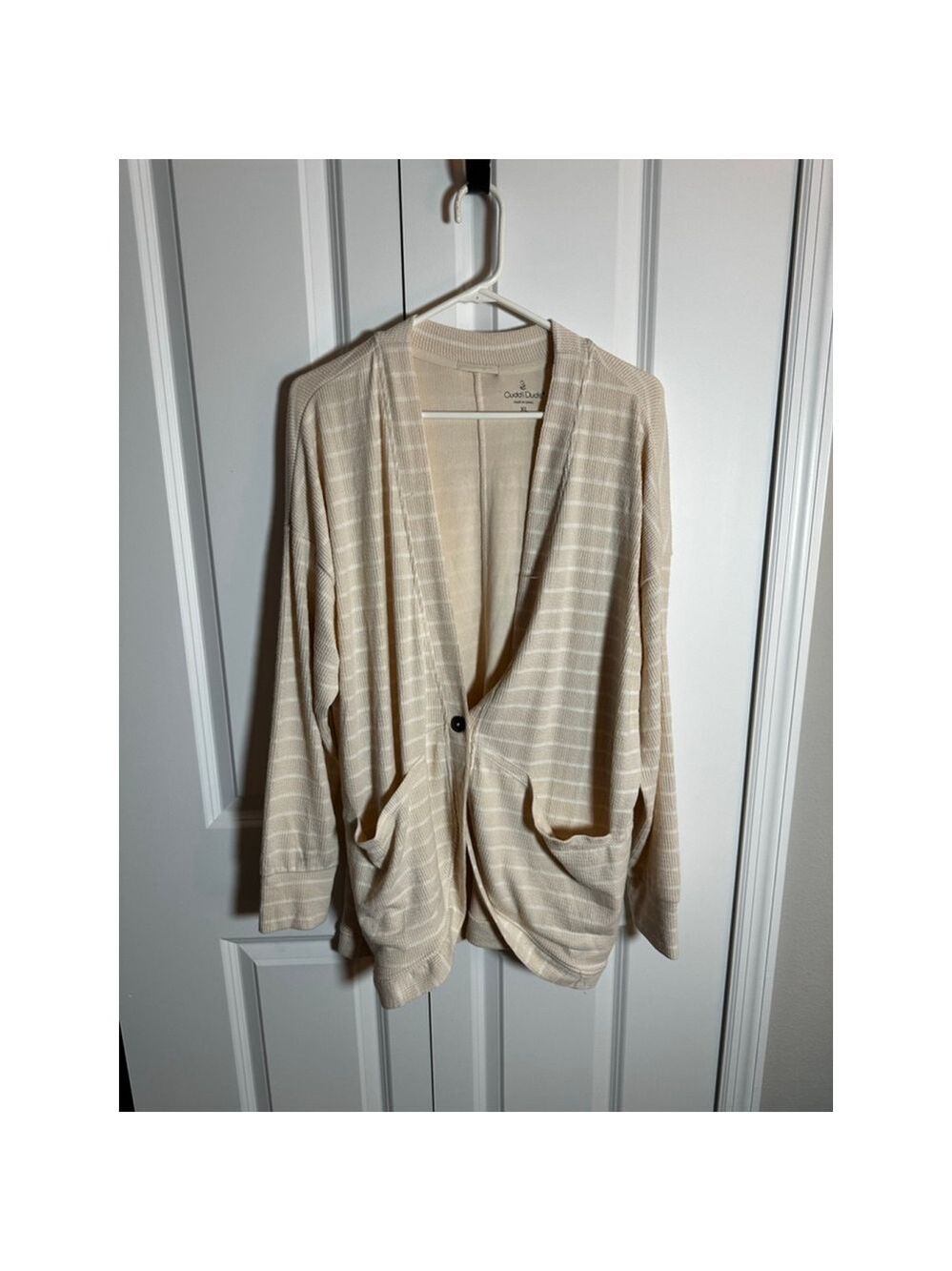 Cuddl Duds Cardigan XL Beige White Striped
